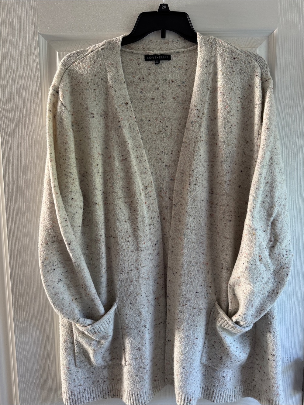 Love+Elle Cream Speckled Open-Front Cardigan with Pockets